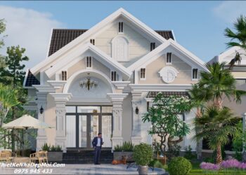 Mẫu thiết kế nhà cấp 4 mái thái đẹp trên đất mặt tiền 10m mới 2025 Phối cảnh 3D nhà cấp 4 tân cổ điển mái thái đẹp lợp ngói 2205