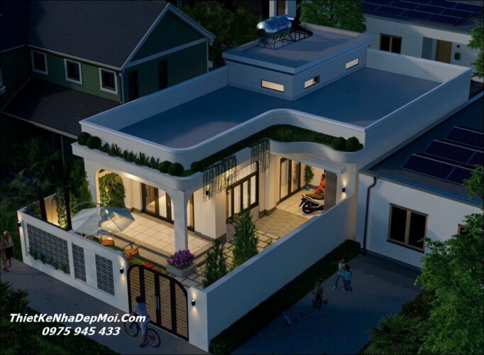 Kiểu nhà vườn đẹp 1 tầng ở thôn quê hiện đại hình chữ L 