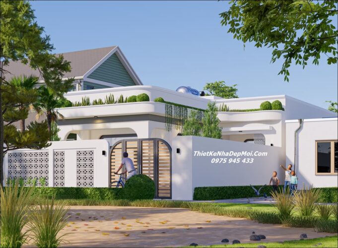 Mẫu nhà vườn trệt có sân thượng đẹp ở quê nông thôn 1 tầng kiến trúc sinh thái 2026