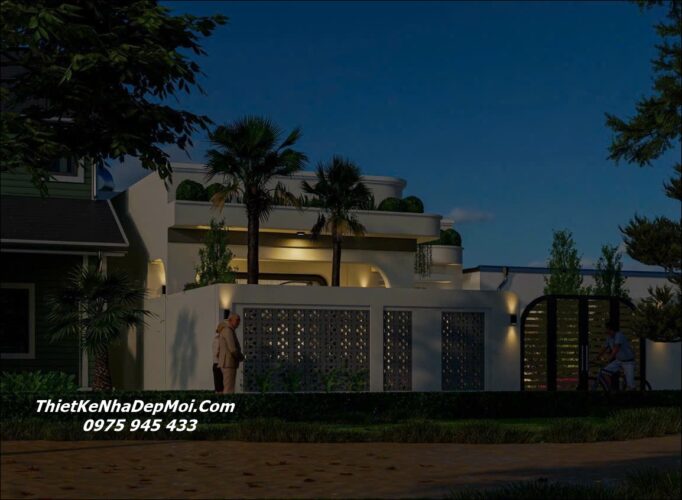 Phối cảnh lên đèn nhà vườn nóc bằng 1 tầng đẹp 2025