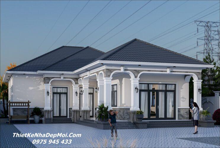 Kiểu nhà ngang 12m 1 tầng hình chữ L hình vuông mái Nhật