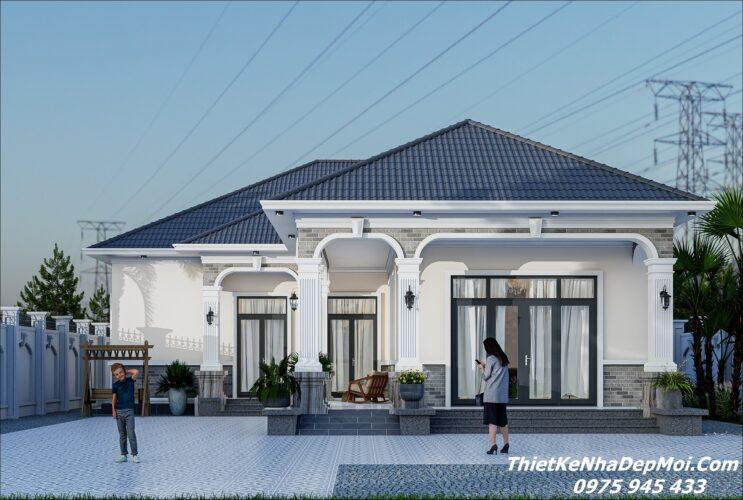 Mẫu nhà cấp 4 hình vuông mái Nhật chữ L đẹp ở quê 