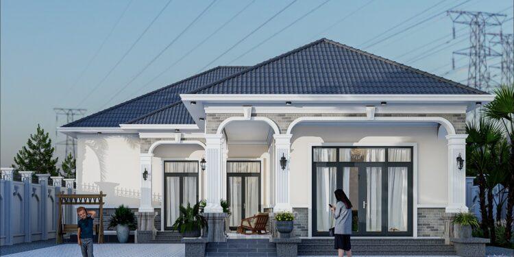 Mẫu nhà cấp 4 hình vuông mái Nhật chữ L đẹp ở quê