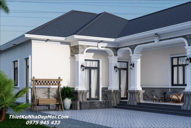 Mẫu nhà ngang chữ L 1 tầng mái NHẬT ở quê 150m2