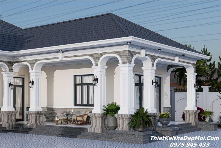 Kiểu nhà cấp 4 mái Nhật chữ L có hàng cột bao quanh 