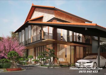 Thiết kế nhà 2 tầng theo phong thuỷ 2026 mái ngói đỏ truyền thống đẹp