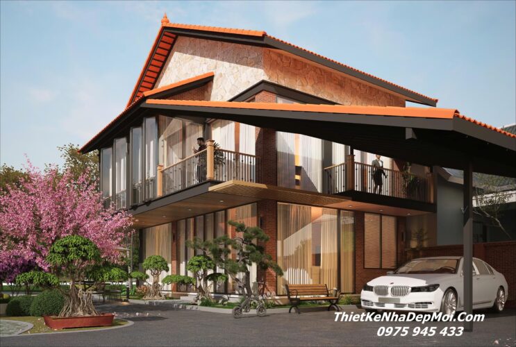 Mẫu nhà vườn 110m2 2 tầng ở quê 4 phòng ngủ đẹp thiết kế xây năm 2026 