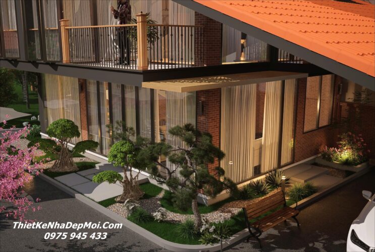 Kiểu nhà truyền thống bê tông giả gỗ 2 tầng 