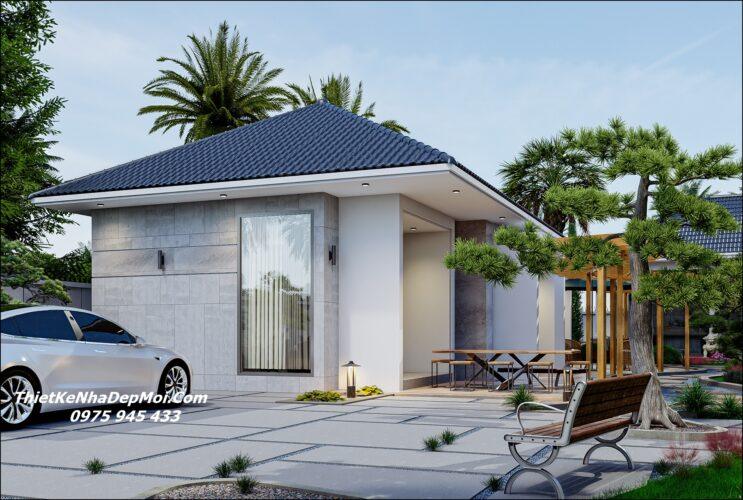 Mẫu nhà mái Nhật 100m2 2 phòng ngủ ở quê 
