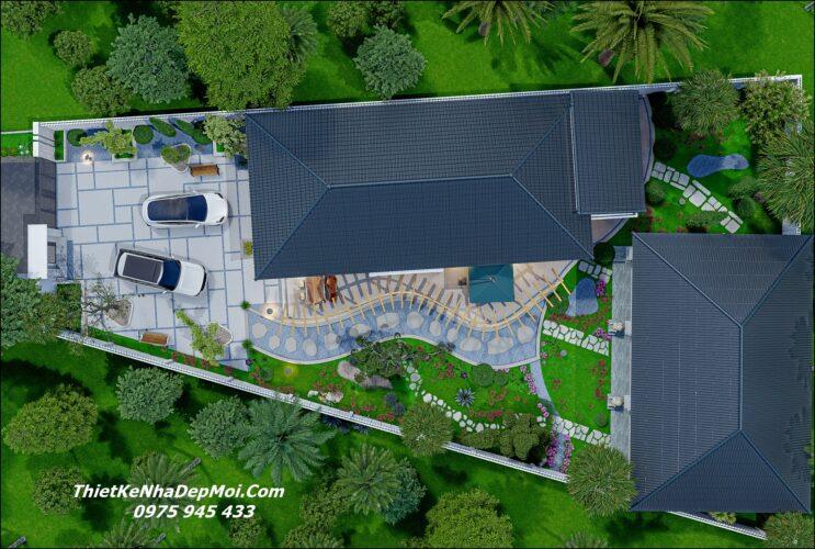 mẫu nhà cấp 4 mái Nhật ở thôn quê thiết kế xây trên đất hình thang nở hậu 