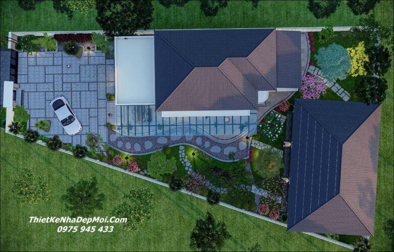 Kiểu nhà vườn đẹp ở nông thôn cấp 4 mái Nhật 