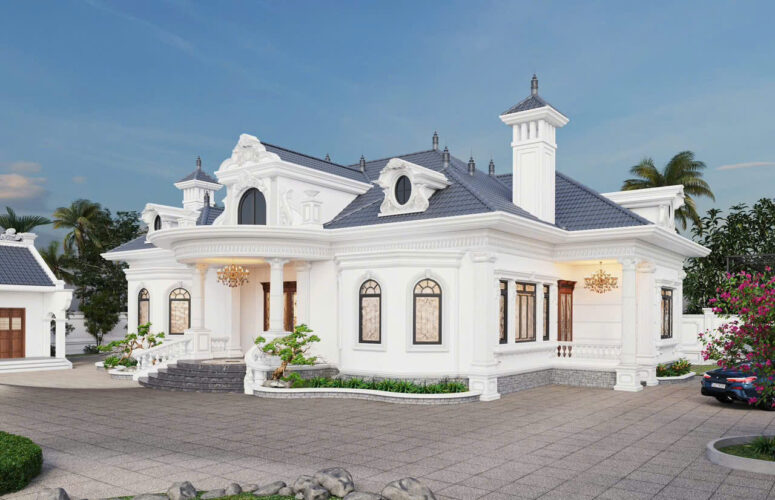 Mẫu nhà vườn đẹp 350m2 1 tầng 4 phòng ngủ có bản vẽ đầy đủ 