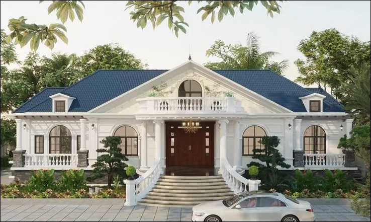Mẫu biệt thự sân vườn 1 tầng mái nhật ở quê 2025