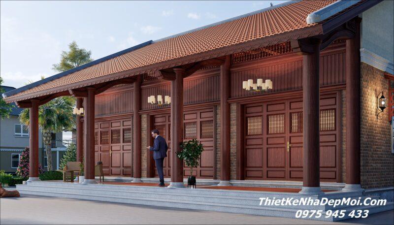 Mẫu nhà gỗ 3 gian mái ngói 1 tầng 180m2 ở quê chị Kiều Nhà gỗ truyền thống cấp 4 3 gian đẹp
