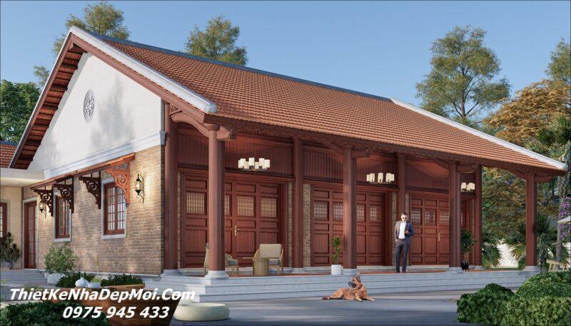 Mẫu nhà gỗ 3 gian mái ngói 1 tầng 180m2 ở quê chị Kiều Nhà gỗ cấp 4 3 gian tuyền thống nông thôn