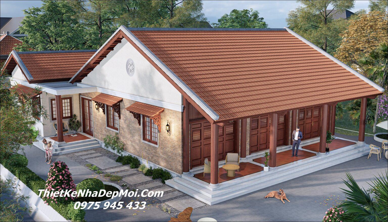 Nhửng kiểu nhà gỗ 3 gian truyền thống mái ngói đỏ đẹp mới