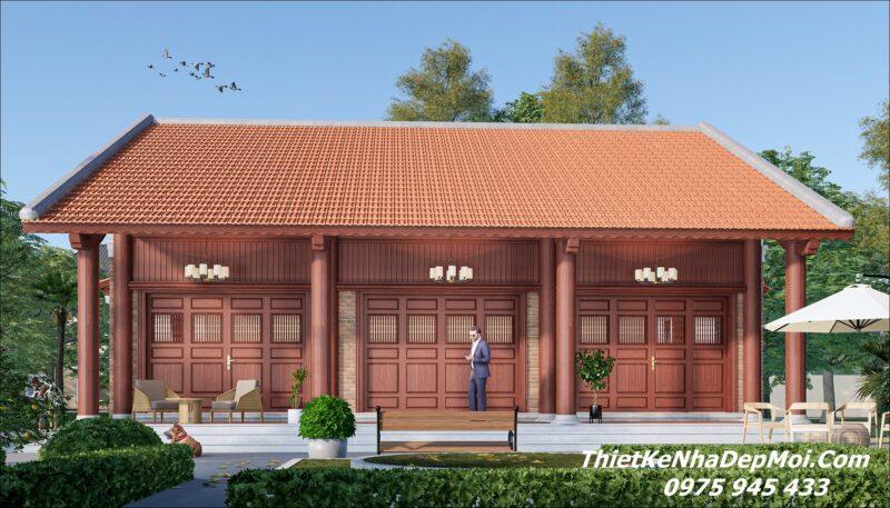 Mẫu nhà gỗ 3 gian mái ngói 1 tầng 180m2 ở quê chị Kiều Mẫu nhà truyền thống 3 gian đẹp bằng gỗ tự nhiên