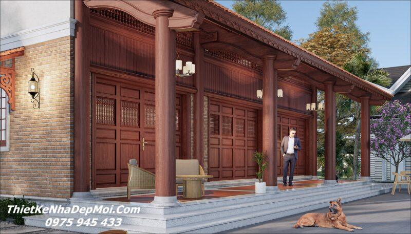 Mẫu nhà gỗ 3 gian mái ngói 1 tầng 180m2 ở quê chị Kiều Nhà gỗ cổ truyền