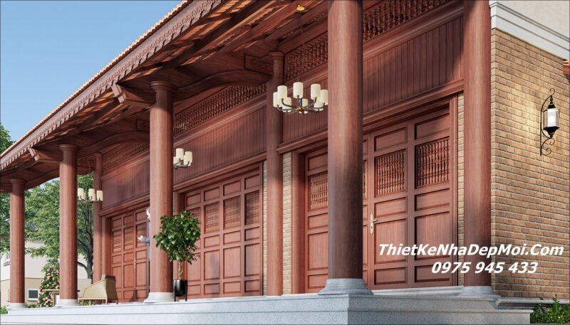 Mẫu nhà gỗ 3 gian mái ngói 1 tầng 180m2 ở quê chị Kiều Bản vẽ nhà 3 gian