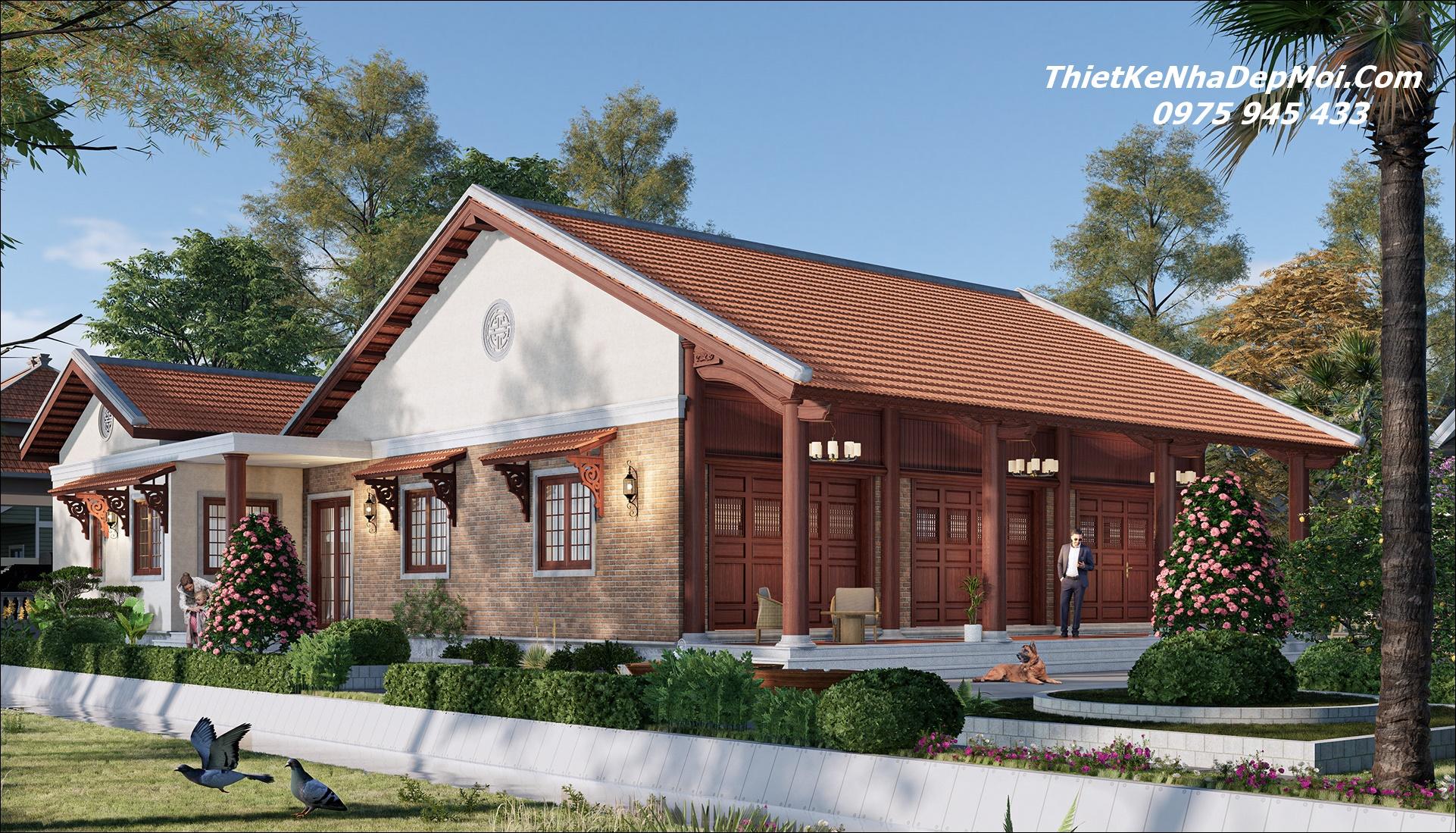 Nhửng kiểu nhà gỗ 3 gian truyền thống mái ngói đỏ đẹp mới