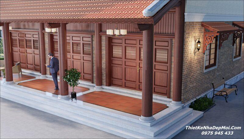 Mẫu nhà gỗ 3 gian mái ngói 1 tầng 180m2 ở quê chị Kiều Mẫu nhà gỗ đẹp có sân vườn ở quê 3 gian