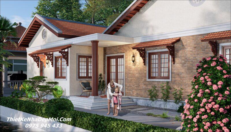 Mẫu nhà gỗ 3 gian mái ngói 1 tầng 180m2 ở quê chị Kiều Mẫu nhà 3 gian hình chữ L nông thôn 180m2