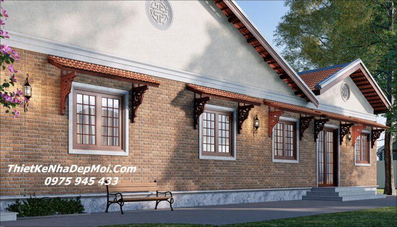 Mẫu nhà gỗ 3 gian mái ngói 1 tầng 180m2 ở quê chị Kiều Thiết kế nhà vườn 3 gian nông thôn