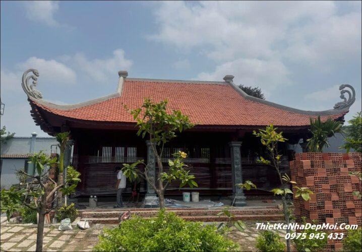 Mẫu nhà gỗ 3 gian mái ngói 1 tầng 180m2 ở quê chị Kiều Nhà gỗ truyền thống mái cong đẹp