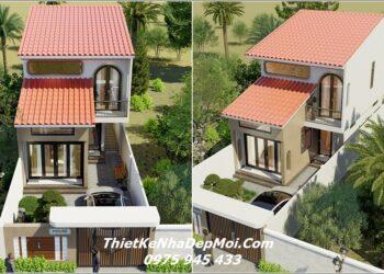 Mẫu nhà ống mái dốc 2 tầng đơn giản đẹp lợp ngói đỏ em Vương