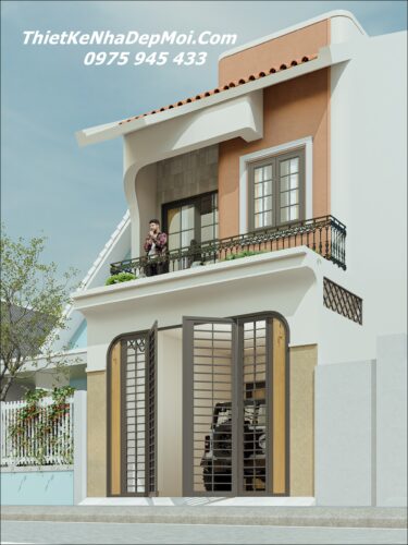 Mẫu nhà đẹp 6m có gara 2 tầng mái dốc diện tích xây 90m2 