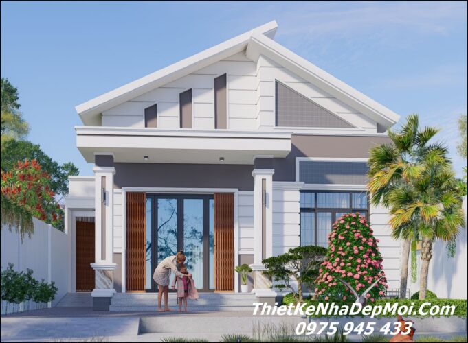 Mẫu nhà cấp 4 mái chéo đẹp hiện đại 