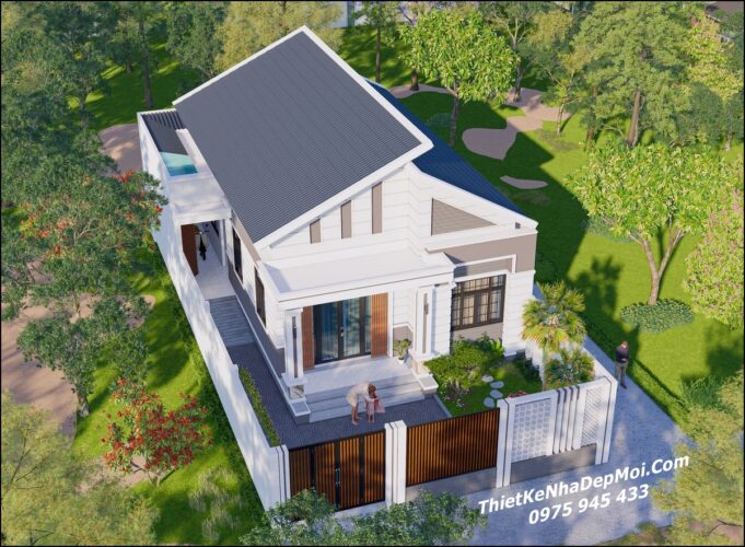 Bản vẽ nhà cấp 4 mái chéo 8x16m 3 phòng ngủ chữ L 