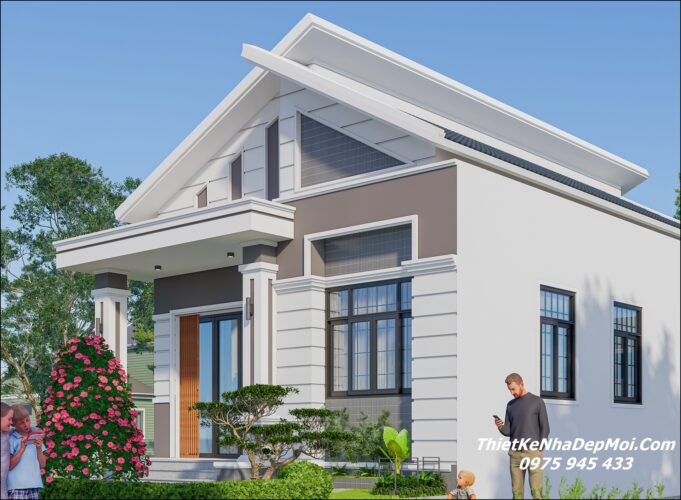 Mẫu nhà đẹp 120m2 phong cách hiện đại mái xéo 
