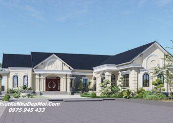 Mẫu nhà Thái 1 tầng 5 phòng ngủ có sân vườn đẹp hình chữ L nghỉ dưỡng ở nông thôn