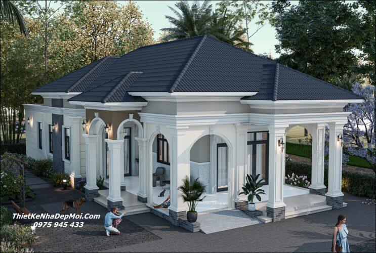 Nhà vườn tân cổ điển mái Nhật 1 tầng