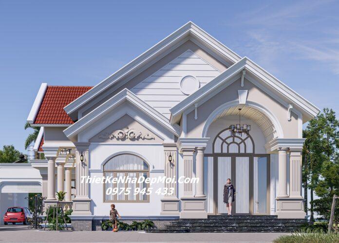 Mặt tiền biệt thự trệt mái Thái đẹp tân cổ điển 