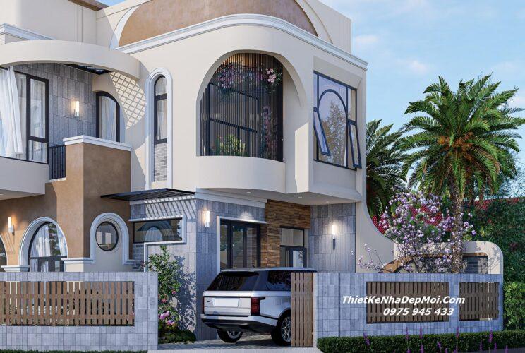 Mẫu thiết kế xây nhà căn góc phố tân cổ điển đẹp Phú Thiết kế nhà bị vát góc 3 mặt tiền