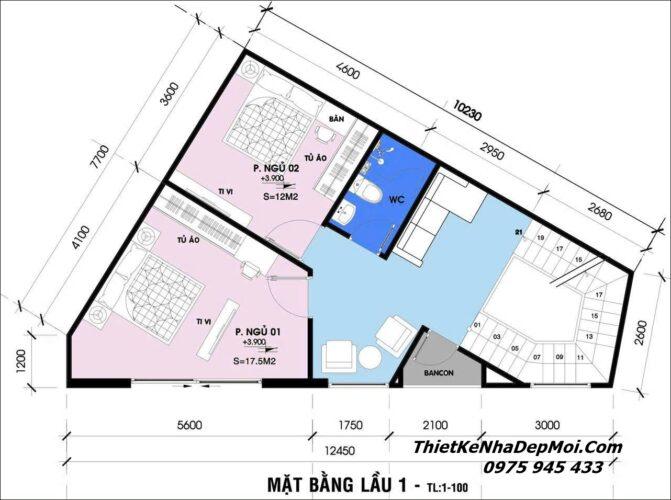 Mẫu thiết kế xây nhà căn góc phố tân cổ điển đẹp Phú Mặt bằng nhà căn góc 2 mặt tiền