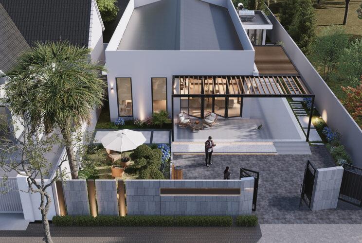 Nhà vườn 1 tầng mái bằng hiện đại 160m2