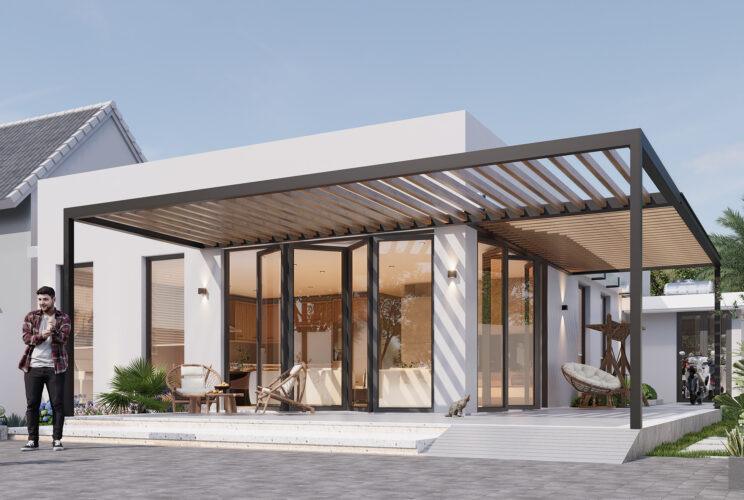 Nhà có phòng bếp ở ngoài sân vườn 