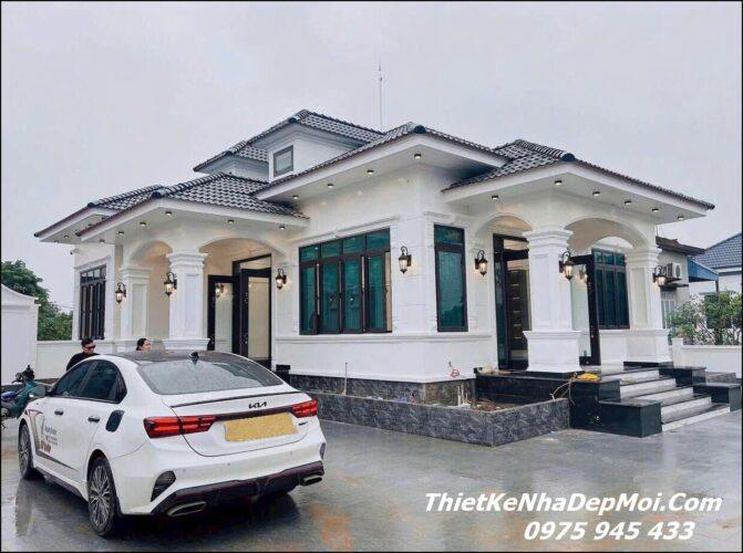 Mẫu nhà vườn mái Nhật 1 tầng tân cổ điển anh Quý Mẫu nhà vườn 1 tầng 4 phòng ngủ 1 phòng thờ mái Nhật