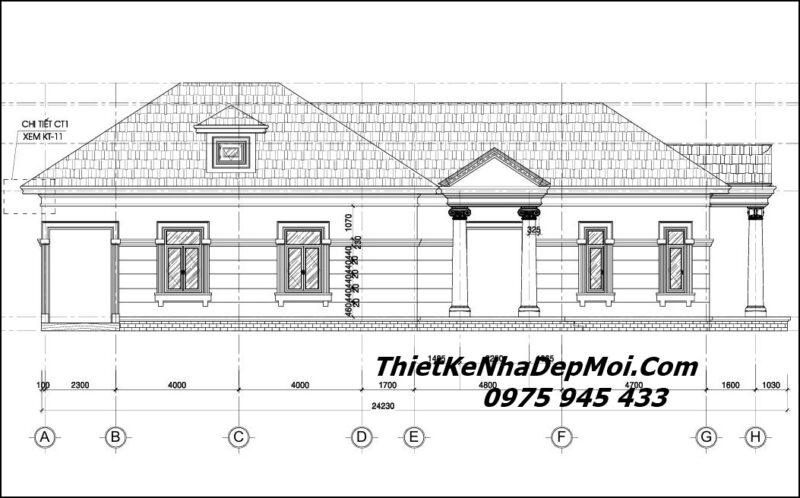 Mẫu nhà vườn mái Nhật 1 tầng tân cổ điển anh Quý Bản vẽ xây nhà trệt mái Nhật 9x20m tân cổ điển 4 phòng ngủ 1 phòng thờ