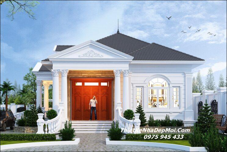 Mẫu nhà vườn mái Nhật 1 tầng tân cổ điển anh Quý Biệt thự mái Nhật 1 tầng có sân vườn đẹp 4 phòng ngủ tân cổ điển