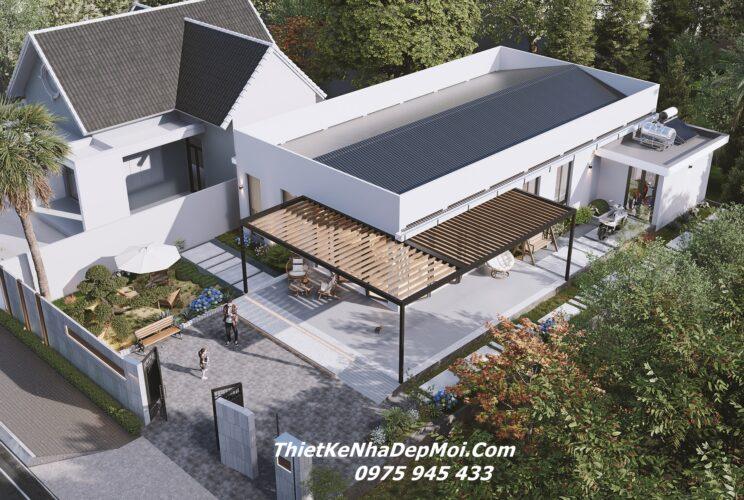 Nhà hiện đại cấp 4 mái bằng lợp tôn 