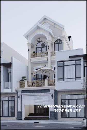 Kiểu nhà phố đẹp 3 tầng mái Thái tân cổ điển mặt tiền 5m HOT