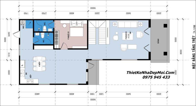 Bản vẽ thiết kế nhà 2 tầng 8x18m 