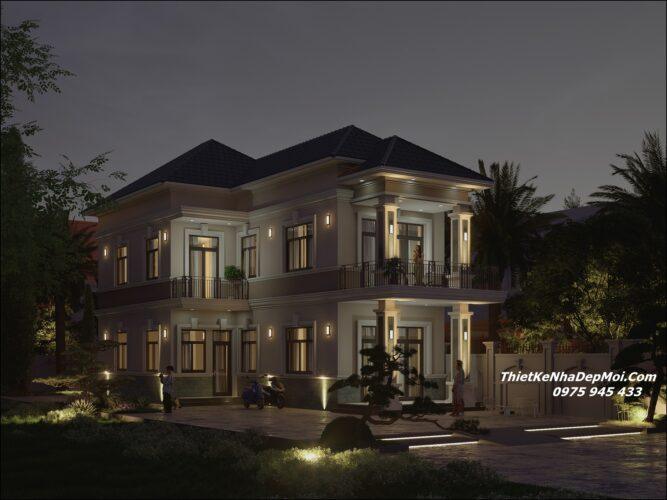 Nhà vườn chữ L đẹp mái Nhật 2 tầng 