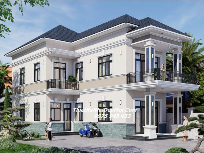 Mẫu nhà đẹp 8x18m 2 tầng thiết kế hình chữ L 