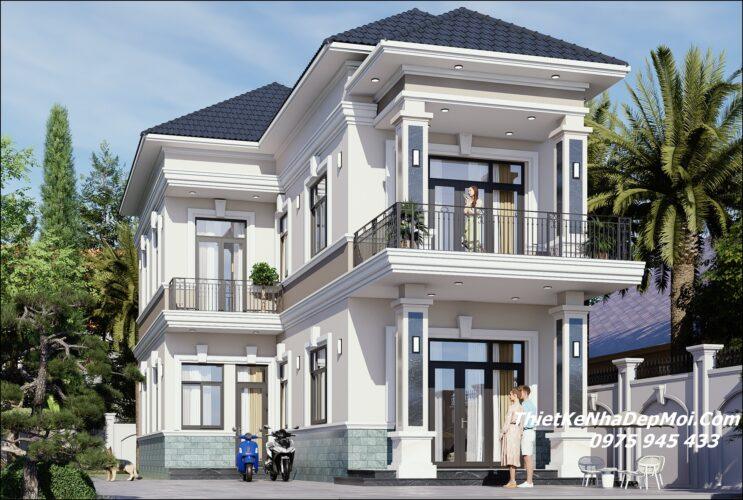 Mẫu nhà mái Nhật đẹp chữ L 2 tầng hiện đại kích thước 8x18m 