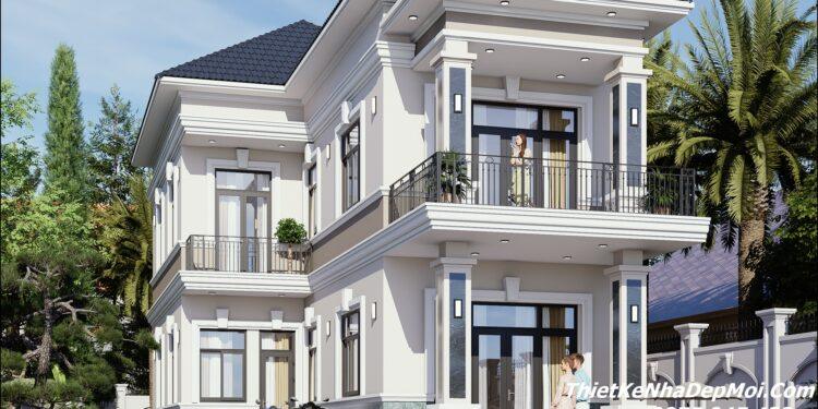 Mẫu nhà mái Nhật đẹp chữ L 2 tầng hiện đại kích thước 8x18m